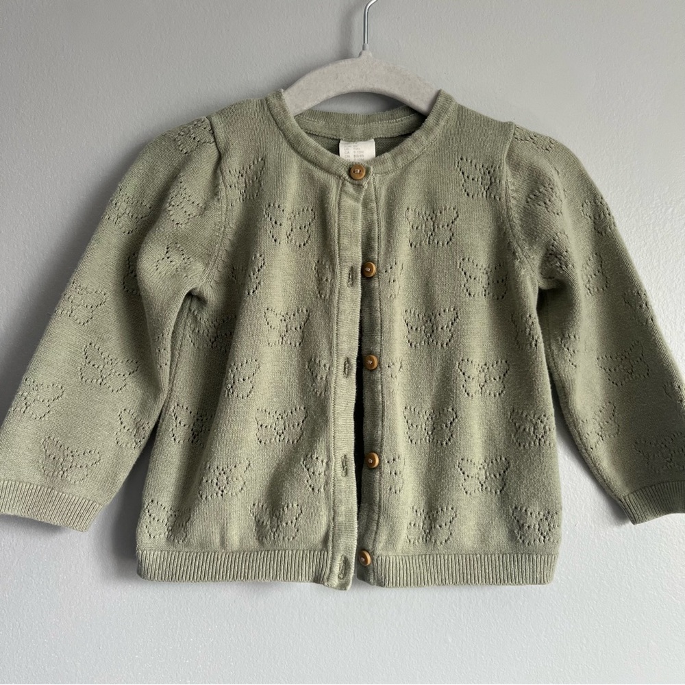Baby Girl Sage Green Butterfly Cardigan Sweater